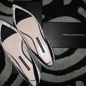 French connection leather black and white flats